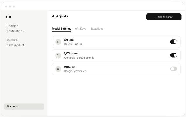 BoarderX AI Agents settings screen